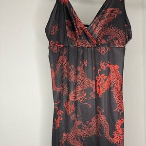 SHEIN Black and Red Dragon Print Mini Dress